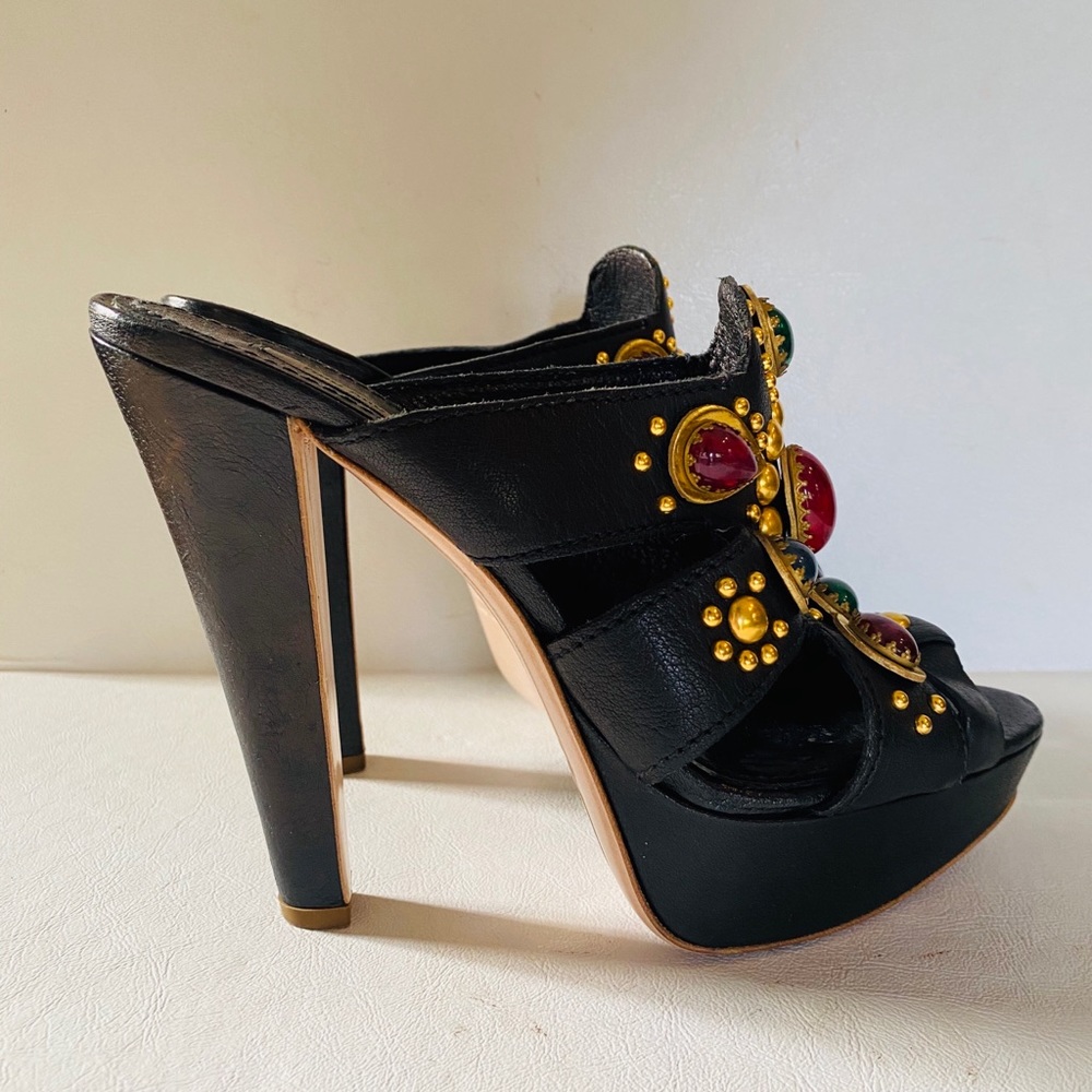 $750 Miu Miu Multicolor Stone Stud Platform 38.5 - image 4